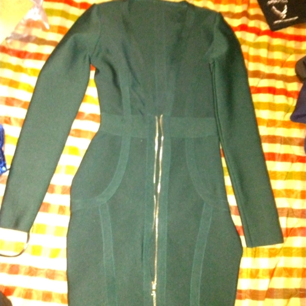 Dark green xs small zip up brand new bandage dress
